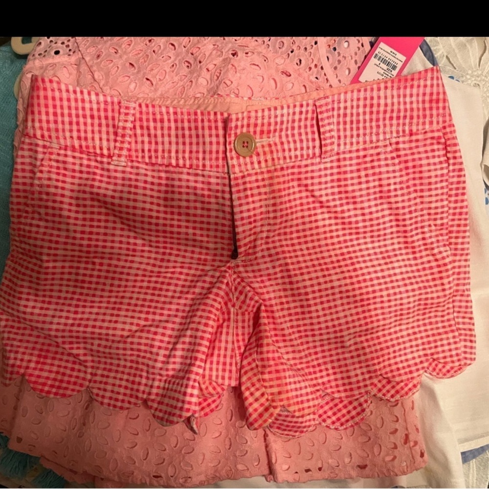 Lilly Pulitzer Pink Checked Buttercup Scalloped Shorts